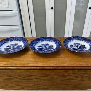 Antique Ironstone Transferware Flow Blue Soup Bowls - Set of 3. Scinde Pattern b